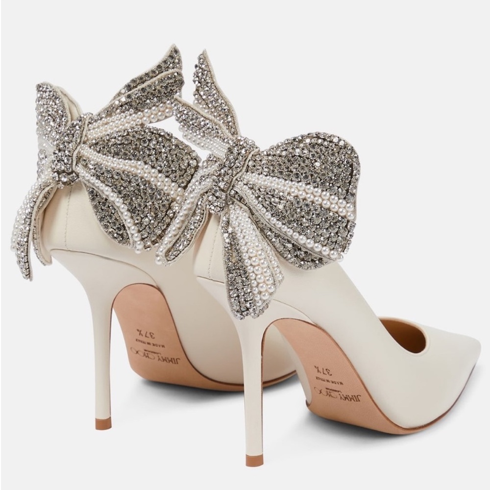 New Jimmy Choo White Love 100 Nappa Leather Pumps With Pearl And Crystal - Picture 2 of 15
